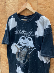 Vintage Y2K thrashed acid wash tie dye rolling stones black grey t-shirt size XL