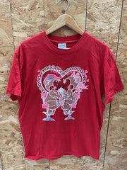 Vintage Hanes Single Stitch Red Graphic T-Shirt Size L "Sweet Date" Bears