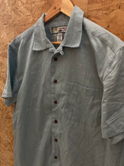 Vintage Y2K rayon pastel blue embroidered Hawaiian shirt size M by Caribbean Joe