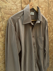 Vintage 70s beige coffee tan polyester plain satin shirt size large by Qian