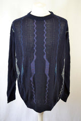 Vintage 90's navy blue grey stripe grandad jumper pullover size XXL by C&A