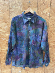 Vintage 90s Club D’Amingo Country Club long-sleeve abstract print ugly green purple teal button up s