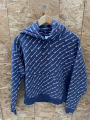 Champion Reverse Weave All-Over Logo Hoodie Sweatshirt Men's Medium Navy Blue
