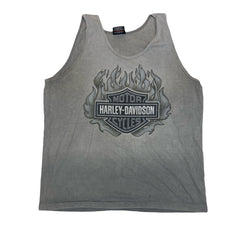 Vintage 90s Harley Davidson Jim’s St Petersburg beach Florida grey double print vest gym sleeveless