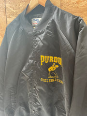 Vintage 80s Purdue Boilermakers Satin Bomber Jacket by Chalk Line - Black - Size XXL