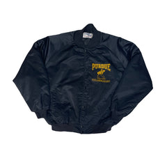 Vintage 80s Purdue Boilermakers Satin Bomber Jacket by Chalk Line - Black - Size XXL