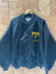 Vintage 80s Purdue Boilermakers Satin Bomber Jacket by Chalk Line - Black - Size XXL