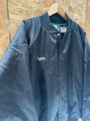 Vintage 80s Krenk Auto Repair Shop Wear-Guard Black Satin Baseball Jacket XL Embroidered Logo