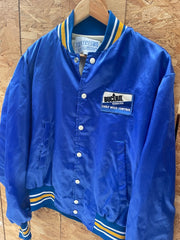 Vintage 80s Buctril Herbicide Satin Baseball Jacket Blue Gold Mens Size Large