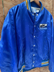 Vintage 80s Buctril Herbicide Satin Baseball Jacket Blue Gold Mens Size Large