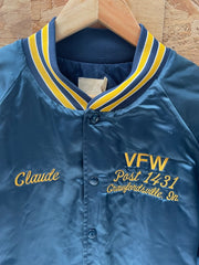 Vintage 80s VFW Post 1431 Satin Baseball Jacket - Dark Blue - Size Large