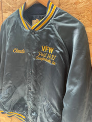 Vintage 80s VFW Post 1431 Satin Baseball Jacket - Dark Blue - Size Large