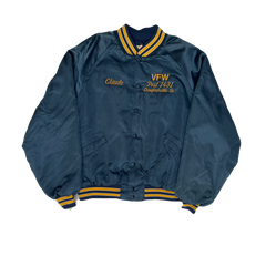 Vintage 80s VFW Post 1431 Satin Baseball Jacket - Dark Blue - Size Large