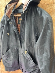 Vintage 90s Reed Leather Hooded Jacket - Men's Size M - Black - Bomber Hip Hop Style