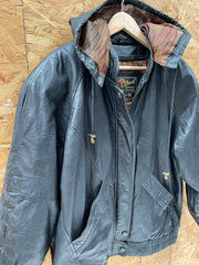 Vintage 90s Reed Leather Hooded Jacket - Men's Size M - Black - Bomber Hip Hop Style