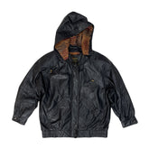 Vintage 90s Reed Leather Hooded Jacket - Men's Size M - Black - Bomber Hip Hop Style