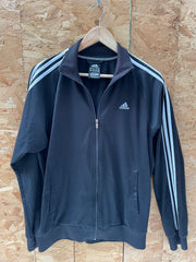 Vintage Y2K Adidas Men's Essentials Track Jacket Size M Black with White Stripes