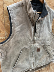 Vintage 90s Carhartt Men's Size L Distressed Tan Insulated Duck Canvas Zip-Up Vest
