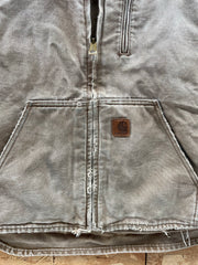 Vintage 90s Carhartt Men's Size L Distressed Tan Insulated Duck Canvas Zip-Up Vest