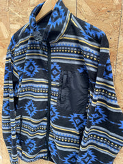 Vintage Original Deluxe Fleece Jacket L Blue/Black Southwestern Crazy Pattern
