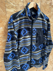 Vintage Original Deluxe Fleece Jacket L Blue/Black Southwestern Crazy Pattern