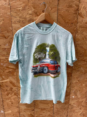 Comfort Colors Men's M Light Blue Short Sleeve Graphic T-Shirt - Rally Car Print