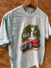 Comfort Colors Men's M Light Blue Short Sleeve Graphic T-Shirt - Rally Car Print