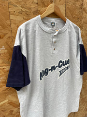 Vintage 80s Keg-n-Cue Monroe WA Baseball T-Shirt Gray/Navy XL