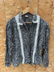 Cherimoya 48 Black & White Paisley Print Blouse Shirt Long Sleeve