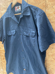Vintage 90s Dickies Large Dark Blue Short Sleeve Work Shirt Mens Casual Button Up