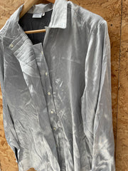 Vintage 80s Silver Satin Long Sleeve Button Up Embellished Blouse Size 38