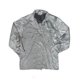 Vintage 80s Silver Satin Long Sleeve Button Up Embellished Blouse Size 38