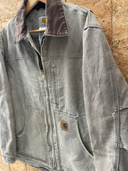Vintage 90s Carhartt Distressed Stone Grey Duck C61 Ridge Coat Jacket Men's Size M