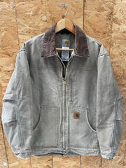 Vintage 90s Carhartt Distressed Stone Grey Duck C61 Ridge Coat Jacket Men's Size M