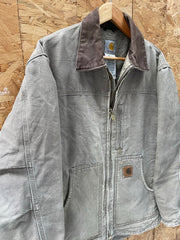 Vintage 90s Carhartt Distressed Stone Grey Duck C61 Ridge Coat Jacket Men's Size M