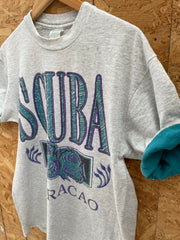 Vintage 90s Scuba Curacao Single Stitch T-Shirt - Size L - Gray/Teal