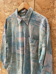 Vintage 90s Pastel Abstract Print Leonardo XL Long Sleeve Button Up Ugly Shirt