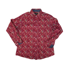 Vintage Y2K Cremieux Men's L Red Paisley Long Sleeve Button Down Crazy Ugly Shirt