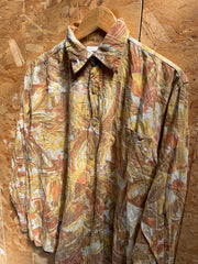 Vintage 90s Mustard Yellow Brown Abstract Print Long Sleeve Button Up Ugly Shirt Size L