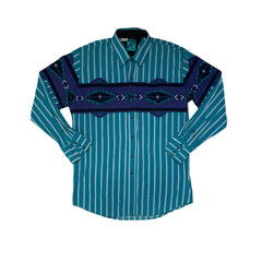 Vintage 90s Roper Turquoise Purple Stripes L/S Mens Western Cowboy Shirt L