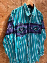 Vintage 90s Roper Turquoise Purple Stripes L/S Mens Western Cowboy Shirt L