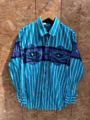 Vintage 90s Roper Turquoise Purple Stripes L/S Mens Western Cowboy Shirt L