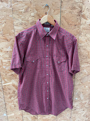 Vintage 80s Ely Cattleman Tall Man Red Plaid Western Cowboy Shirt Size L