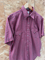 Vintage 80s Ely Cattleman Tall Man Red Plaid Western Cowboy Shirt Size L