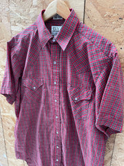 Vintage 80s Ely Cattleman Tall Man Red Plaid Western Cowboy Shirt Size L
