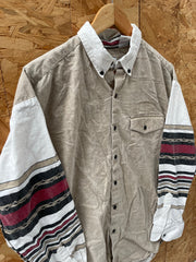 Vintage 90s Basic Editions Men's Beige Long Sleeve Western Aztec Shirt Size XL