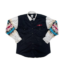 Vintage Men's L Black Western Long Sleeve Native American Aztec Shirt by Express Riders
