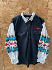 Vintage Men's L Black Western Long Sleeve Native American Aztec Shirt by Express Riders