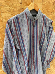 Vintage 80s Striped Mandarin Collar Long Sleeve Shirt Mens Size M