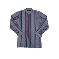 Vintage 80s Striped Mandarin Collar Long Sleeve Shirt Mens Size M